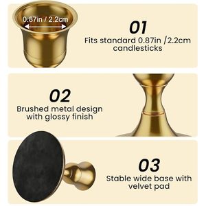 Support de bougie pour décoration intérieure, bougie conique en métal |   Support de bougie de table vintage doré, base antidérapante, résistant à la chaleur - Product Image 3