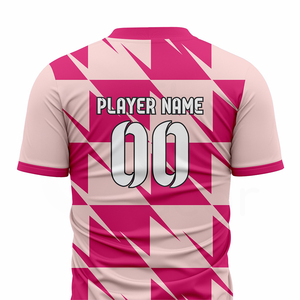 Custom Soccer Jersey Set Pink Geometric Print V-Neck Short Sleeve Breathable Polyester Unisex Adult Teamwear Uniform - Product Image 4
