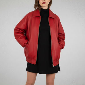 Veste en cuir naturel pour femme, véritable peau de mouton, bleue, avec fermeture éclair, design tendance, automne-hiver, respirante, logo lettré - Product Image 4