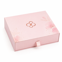 Boîte cadeau personnalisée rose avec tiroir, emballage rigide en papier de luxe avec insert en velours pour bijoux, cosmétiques, cadeaux