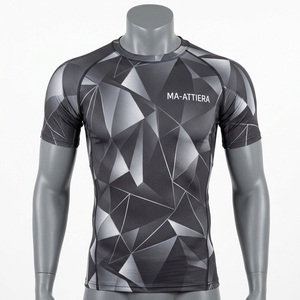 T-shirt de compression à manches courtes pour homme style Bape – Vêtement de sport géométrique pour l'entraînement et le fitness - Product Image 4