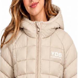 Chaqueta Acolchada con Capucha para Mujer, Estilo Moderno para Uso Diario Informal, Chaqueta Acolchada con Diseño de Diamantes, Cierre de Cremallera en las Mangas, Color Sólido, para Invierno - Product Image 4