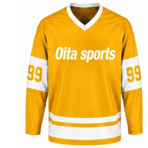 Maillot de hockey sur glace jaune pour hommes, chemise de sport athlétique en Polyester à manches longues, vêtements d'entraînement et de match pour équipe - Product Image 1