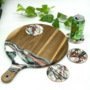 Planche à découper élégante en résine et bois, plateau de service pour la préparation des aliments, décoration moderne pour la maison - Product Image 4