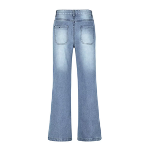 Faded Blue <b>Bootcut</b> Women Jeans High Rise Cotton Denim Slim Flared Leg Vintage Wash Retro Bell Bottom <b>Trousers</b> Jeans - Product Image 2