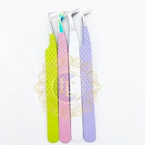 ที่หนีบขนตาสแตนเลสแบบมืออาชีพที่ติดเพชรที่ต่อขนตาสีรุ้งเคลือบผงได้หลายจุดฉลากตามต้องการ - Product Image 5