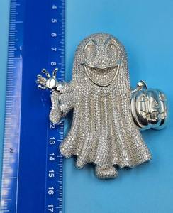 Colgante de Plata de Ley con Diseño de Fantasma de Dibujos Animados, Estilo Hip Hop, con Moissanita y Diamante de Corte Redondo, Joyería Fina para Fiesta de Halloween, Colgantes y Amuletos - Product Image 5