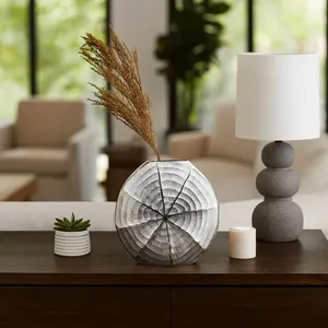 Handmade Metal Tabletop Vase Minimalist Design <b>Tree</b> Ring Pattern Decorative <b>Flower</b> Vase for Interior Designers - Product Image 4