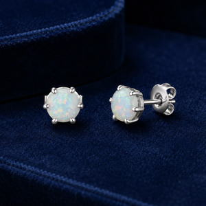 925 Sterling Silver Jewelry Natural Stone Gold Plated 925 Silver Opal Stud Earrings - Product Image 5