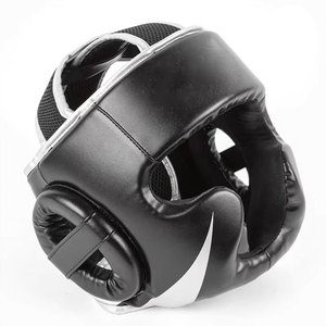 Protège-tête de boxe en cuir PU noir, équipement de protection avec fermeture auto-agrippante pour adultes, unisexe, utilisation universelle - Product Image 3
