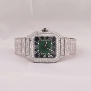 นาฬิกาหรูหรา ดีไซน์คลาสสิค ทรงสี่เหลี่ยมประดับเพชรเต็มเรือน แฟชั่นทันสมัยสำหรับผู้ชายและผู้หญิง ประดับโมอิสซาไนต์ ระยิบระยับ นาฬิกาควอตซ์ - Product Image 5