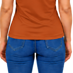 Polo sin mangas de cuello con parche color naranja quemado para mujer, ajuste ceñido, para equitación y entrenamiento, venta al por mayor personalizada - Product Image 6