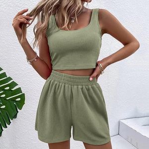 Conjunto de 2 Piezas para Mujer, Diseño OEM, Verano, Top Corto y Pantalones Cortos, Ropa Informal para Mujer - Product Image 3
