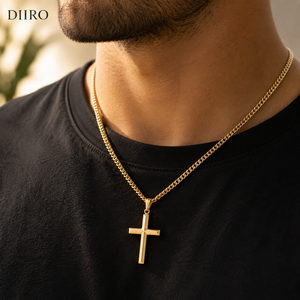 Collar de Cadena con Baño de Oro Amarillo de 18K para Hombre, con Colgante de Cruz Geométrica Simple, Joyería, Regalo de Aniversario - Product Image 5