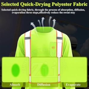 Camiseta de Trabajo de Alta Visibilidad Reflectante de Manga Larga, Clase 1, Algodón, Uniforme para Construcción y Minería, con Luz LED Intermitente, Impermeable - Product Image 3