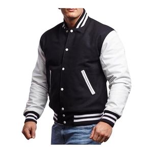 Unisex Varsity Jacket Hooded Stand Collar Front <b>Crafted</b> High Quality <b>Wool</b> Fabric Patchwork Design Plus Size Lettermen Jacket - Product Image 4