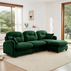 Divano Componibile a L in Tessuto Chenille Premium, Design Ergonomico, Facile Installazione, con Pouf Trapuntato e Plissettato per Soggiorno - Product Image 3