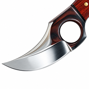 Couteaux de chasse à lame fixe rouge-brun-argent avec lame incurvée en acier inoxydable, manche en bois et anneau de préhension pour le camping en extérieur - Product Image 2