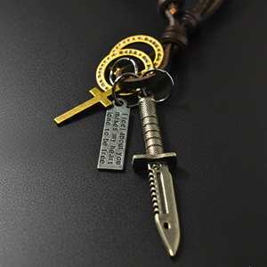 Fashion Pendant <b>Necklace</b> Knight Silver <b>Sword</b> 2.5-Inch Pure Stainless Steel with Adjustable Leather Rope for Men & Boys - Product Image 5