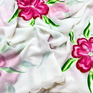 Sari de mariage traditionnel haut de gamme en georgette pure avec blouse brodée à la main à motif floral Khatli, séchage rapide, toutes saisons, par Royal E - Product Image 6