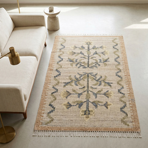 Modern Handmade Jute Anti-Slip <b>Thick</b> <b>Pile</b> <b>Rug</b> Geometric Pattern Decorative Border Textured Area Carpet Living Room Bedroom Decor - Product Image 3