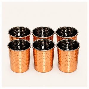 Pure <b>Copper</b> Hammered Glass Set of 6 for Health Benefits Handcrafted <b>Copper</b> Glass Eco-Friendly Indian Drinkware for Home - Product Image 1