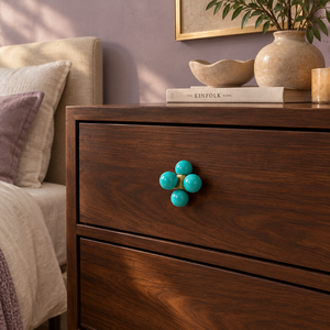 Pomo de Gabinete de Resina Turquesa Premium y Madera Natural |   Tirador Decorativo Brillante para Muebles, Armarios, Cajones y Accesorios de Guardarropa - Product Image 4