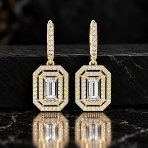 ต่างหูเพชรทรงเหลี่ยมมรกตเพาะเลี้ยงในห้องปฏิบัติการ ทองคำแท้ 14K 18K ประดับเพชรแบบพาเว่ ทรงหยดน้ำ แบบห่วงกอดหู ระดับความสะอาด DEF VVS ของขวัญวาเลนไทน์ เครื่องประดับ ODM - Product Image 1