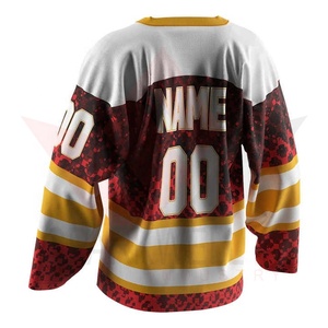 Maillot de hockey sur glace personnalisé pour homme, imprimé en 3D, motif léopard rouge/jaune/blanc, manches longues, polyester sublimé, évacuation de l'humidité, sport - Product Image 3