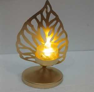 Luxury Leaf Design Metal Handmade Eco-friendly Durable Candle Holder LED <b>Tealight</b> Gold Decorative Diya Stand Home Christmas - Product Image 1