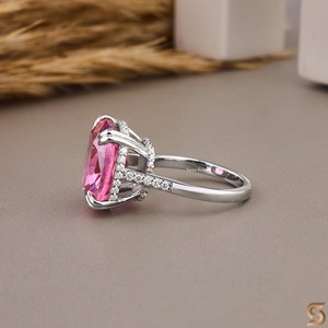 Pink Cushion Cut Engagement <b>Ring</b>, Halo <b>Promise</b> <b>Ring</b> for <b>Women</b>, Pink Stone Statement <b>Ring</b>, Bridal Jewelry - Product Image 3