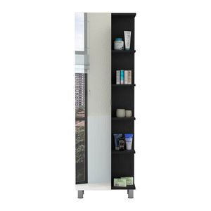 Gabinete de una puerta con espejo Venus, de lino, con cinco estantes externos y cuatro interiores, negro - Depósito E Shop, estantes para baño - Product Image 6