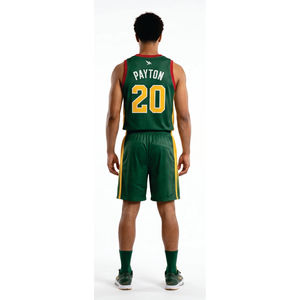Ensemble de maillots de basket-ball Sonics pour hommes, vert et jaune, sublimé, col en V, sans manches, évacuant l'humidité, coupe athlétique - Product Image 2
