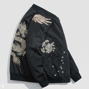 Veste Sukajan de style urbain haut de gamme, col montant, broderie classique, respirante, écologique, doublure douce, confortable à porter - Product Image 6