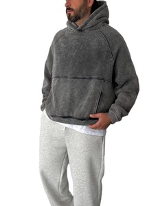 Sweat-shirt à capuche oversize pour homme, gris uni, manches raglan, en coton French Terry, décontracté, pour l'automne, coupe délavée - Product Image 4