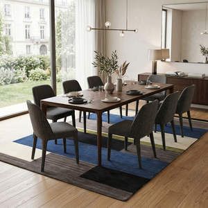 Tapis DECORDEC en laine indigo bleu gris ivoire, antidérapant, écologique, à blocs de couleur, moderne, abstrait, géométrique, pour salon - Product Image 3