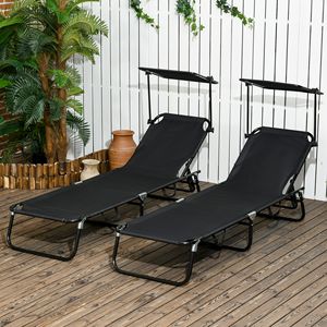Set di 2 Sedie a Sdraio Pieghevoli in Vimini e Corda con Tettuccio Parasole, Schienale Reclinabile e Telaio in Acciaio - Product Image 2