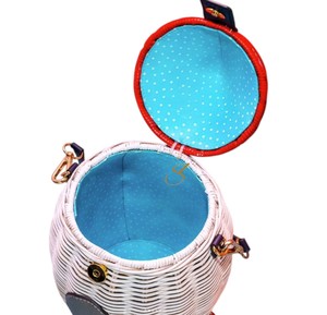 Premium Rocket Rattan <b>Storage</b> Basket Handcrafted Spaceship Shaped <b>Wicker</b> Crossbody Bag with Adjustable Leather Strap - Product Image 3