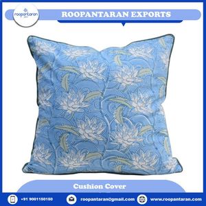 Hot Selling Hand Block Printed Piping Cushion Cover Square <b>Throw</b> Pillow Japan Lotus <b>Blue</b> Gud Color Home Decor Wholesale Supplier - Product Image 2