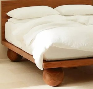 Teak Wood <b>Bed</b> <b>Frame</b> <b>Queen</b> <b>Size</b> Solid Wood Handmade Scandinavian Style Bedstead with Round Legs Natural Finish - Product Image 6