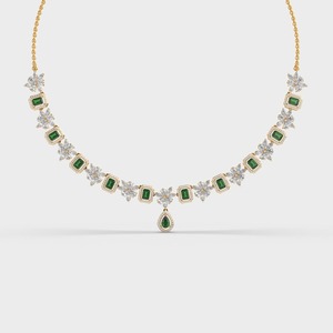 Collier floral en or massif 18 carats avec émeraude et diamant cultivés en laboratoire |   Pendentif de luxe en forme de goutte d'eau, fleur d'émeraude verte, pour mariage - Product Image 1