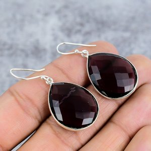 925 <b>Sterling</b> <b>Silver</b> Garnet Gemstone Bezel Handcrafted Dangle Earrings Trendy for Women Everyday Wear Party Gift - Product Image 1