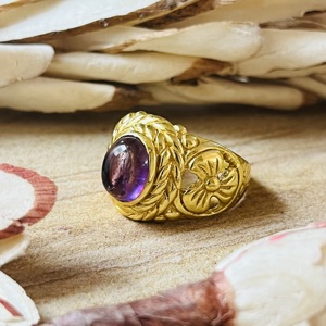 Unique Design Amethyst <b>Ring</b> Boho Brass <b>Rings</b> For Women 18k Gold Plated Floral <b>Statement</b> <b>Ring</b> Chunky <b>Ring</b> For Wholesale/OEM/ODM - Product Image 5