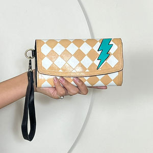 New Arrival 2026 Lightning Bolt Checkered Leather <b>Wristlet</b> Wallet for Women Cowgirl Clutch Purse Phone Holder Card Organize Gift - Product Image 4