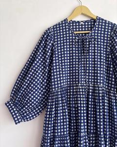 Blue Plaid Maxi <b>Dress</b> With Puff Sleeves Turn-down Collar <b>Loose</b> Fit Casual Summer <b>Dress</b> 100% Cotton Woven Fabric Casual <b>Dresses</b> - Product Image 5