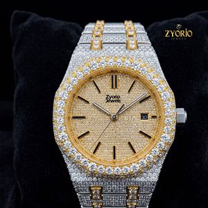 Reloj Unisex de Lujo de Dos Tonos con Incrustaciones de Diamantes Moissanite, Movimiento de Cuarzo ETA, Esfera de 41 mm, Acero Inoxidable, Estilo Hip Hop Personalizado - Product Image 1