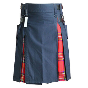 Kilt Híbrido para Mujer en Azul Oscuro con Tartán Royal Stewart, Kilt de Moda en Algodón Resistente con Bolsillos Cargo Desmontables - Product Image 1