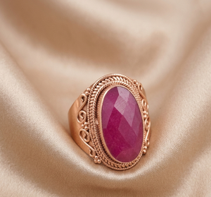 <b>Top</b> Pink Ruby Gemstone Ring 925 Sterling <b>Silver</b> Rose & Yellow Gold Plated Vintage Handmade Statement Ring Women Wedding Jewelry - Product Image 1