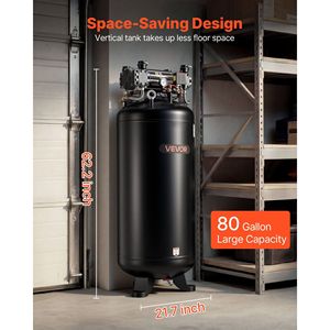 Compresor de Aire de Alta Resistencia de 80 Galones, 5 HP, 13.5 SCFM, 90 PSI, Compresores Sin Aceite con Presión Máxima de 145 PSI, Compresores Industriales - Product Image 4