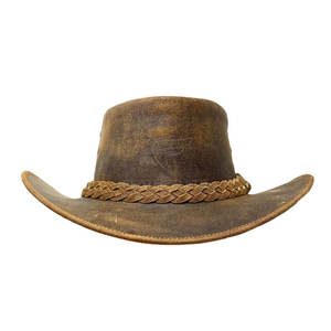 Sombrero Vaquero de Cuero Vintage con Estilo de Sombrero de Paja, Diseño Occidental Negro, Unisex, Cierre de Tirar, para Fiestas, Deportes, Pesca - Product Image 3